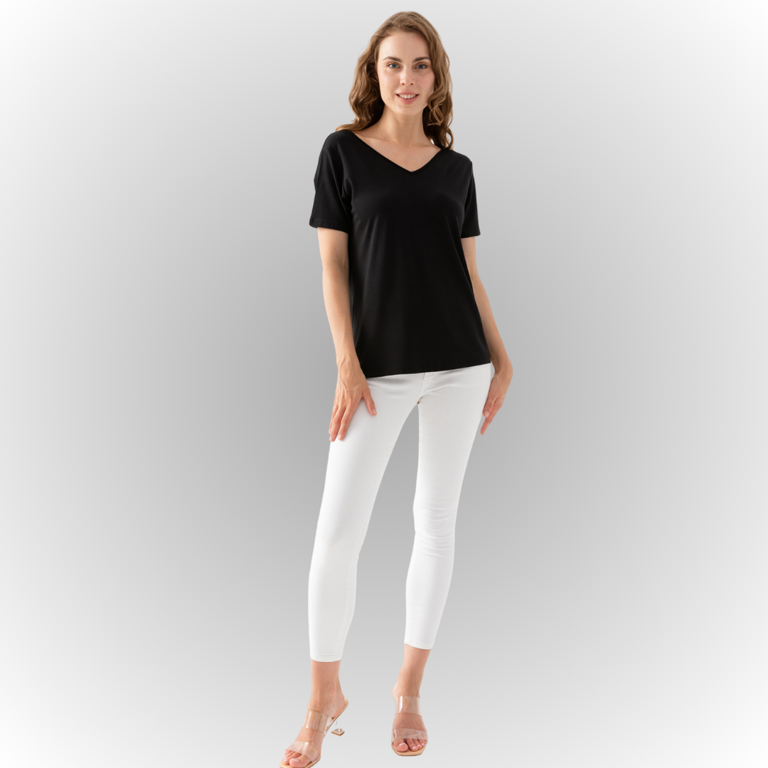 Women's Black Mediterranean-Style Blouse with an Open-Back and Angel Wing Details