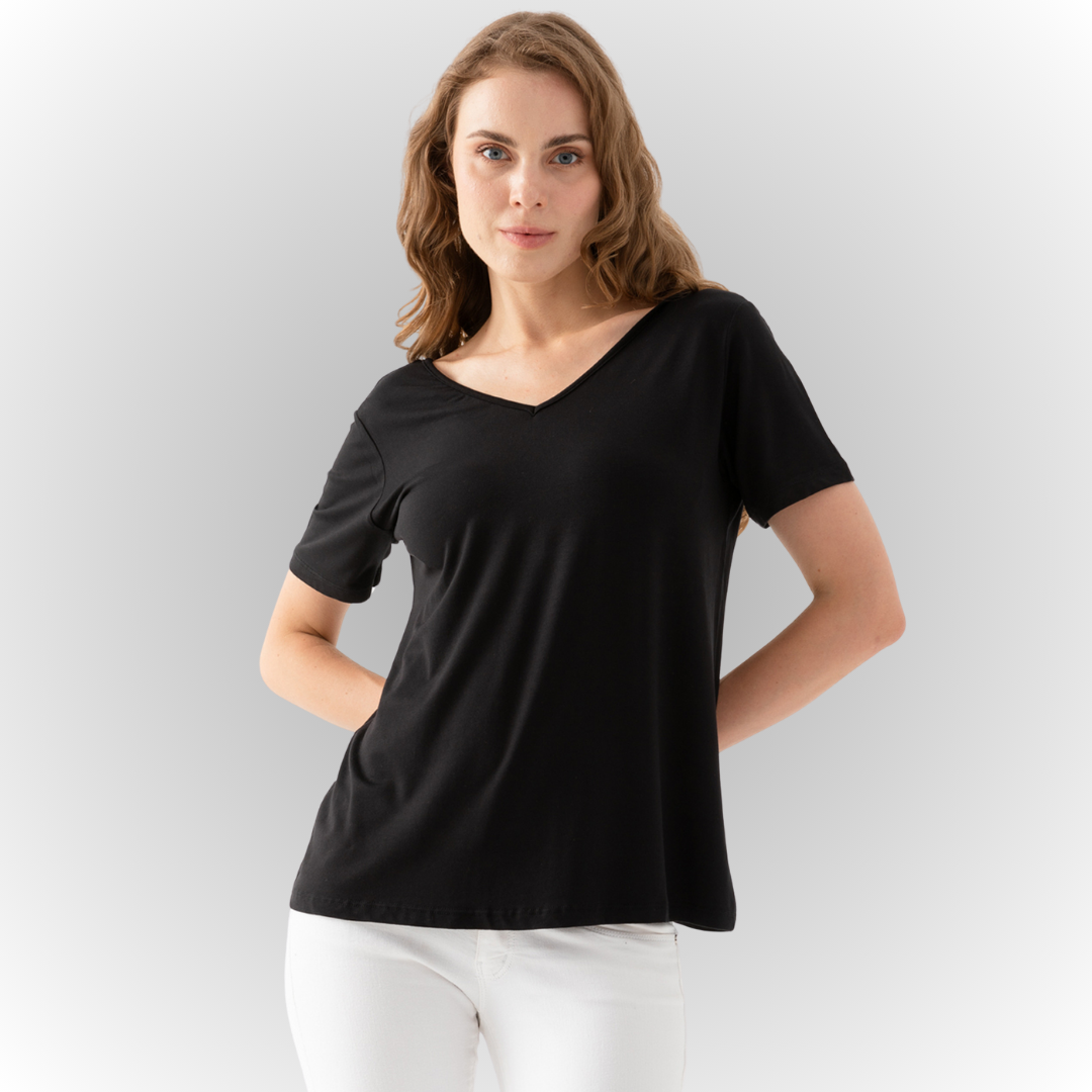 Women's Black Mediterranean-Style Blouse with an Open-Back and Angel Wing Details