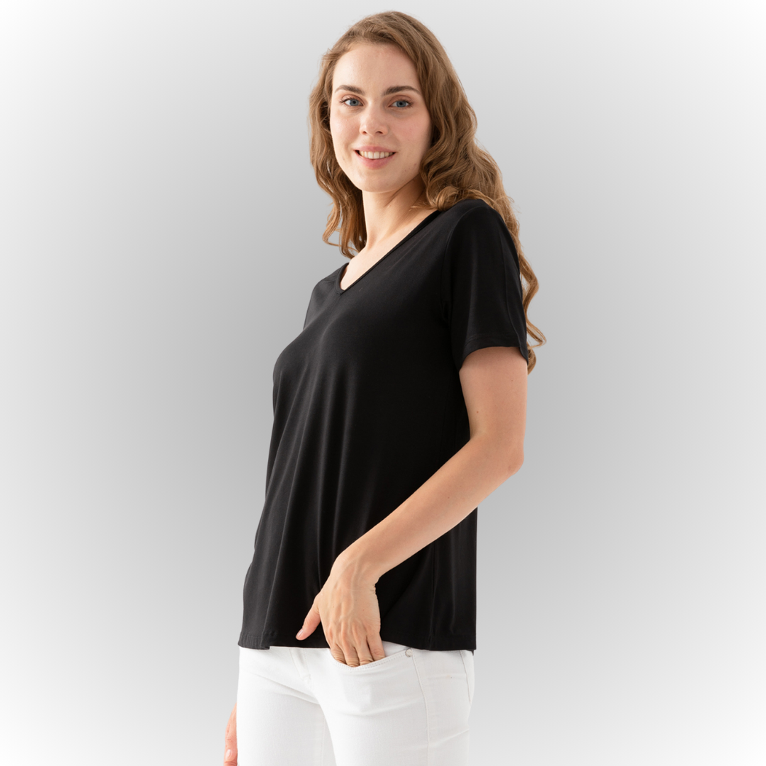 Women's Black Mediterranean-Style Blouse with an Open-Back and Angel Wing Details