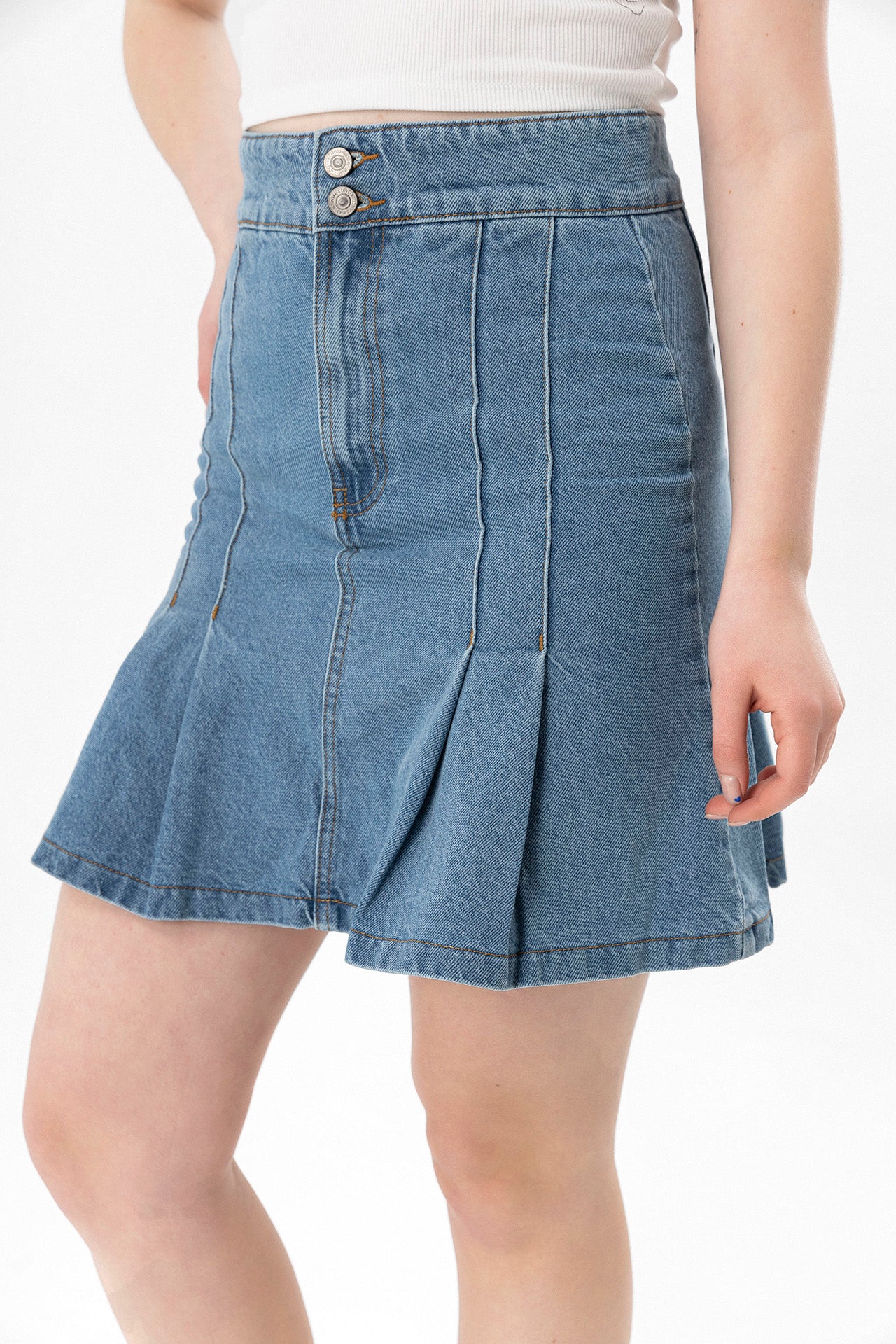 Women's Light Blue Pleated Denim Skirt
