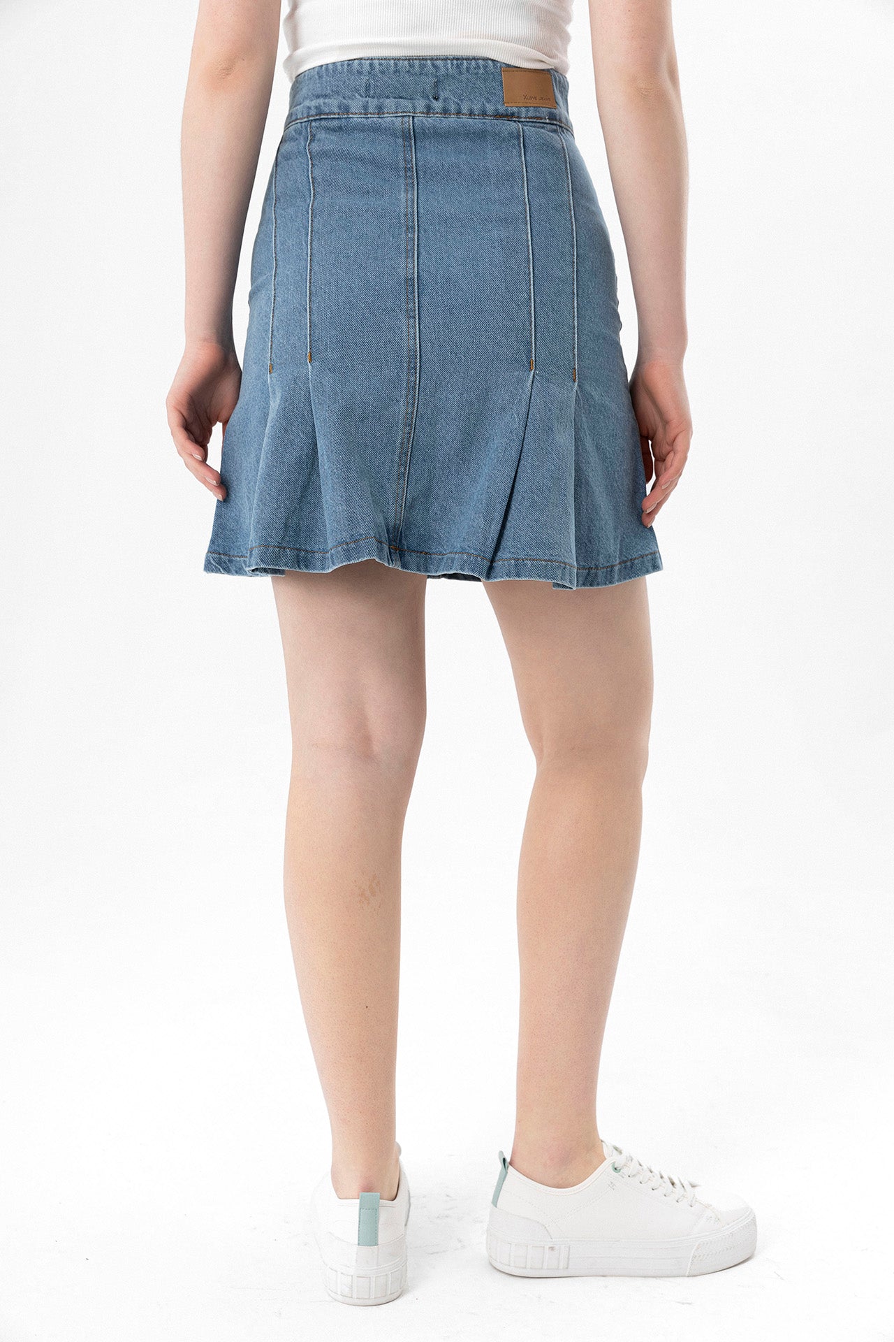 Women's Light Blue Pleated Denim Skirt